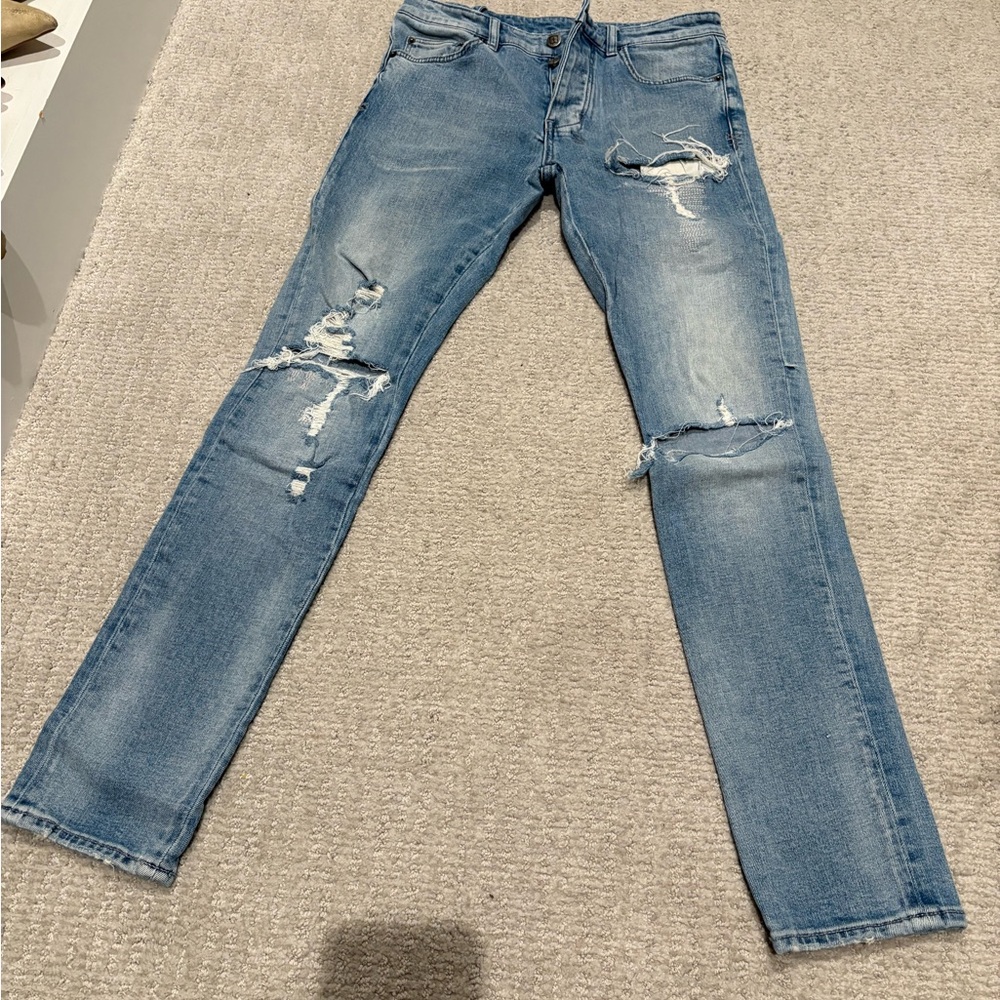 Ksubi Blue Skinny Jeans with Distressed Details